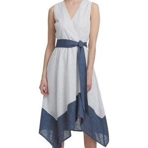 DKNY Women Dress White A-Line Handkerchief Hem